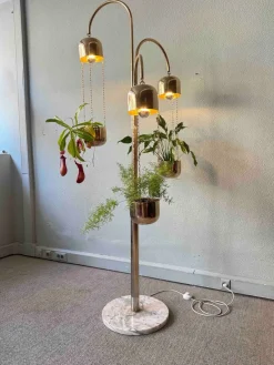 Pamono Italian Brass and Marble Floor Lamp with Planters attributed to Reggiani, Italy, 1970s><noscript><img width=