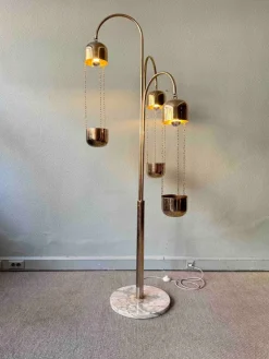 Pamono Italian Brass and Marble Floor Lamp with Planters attributed to Reggiani, Italy, 1970s><noscript><img width=