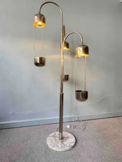 Pamono Italian Brass and Marble Floor Lamp with Planters attributed to Reggiani, Italy, 1970s><noscript><img width=
