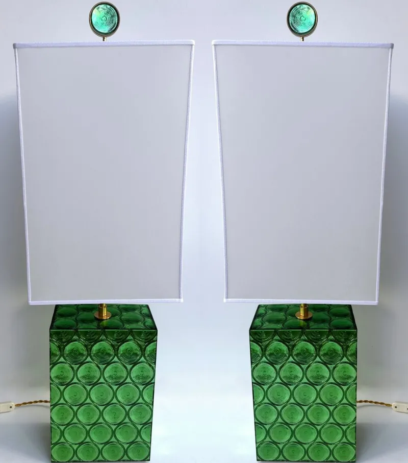 Pamono Italian Brass and Murano Glass Lamps by Roberto Giulio Rida, 2010s, Set of 2> Table Lamps