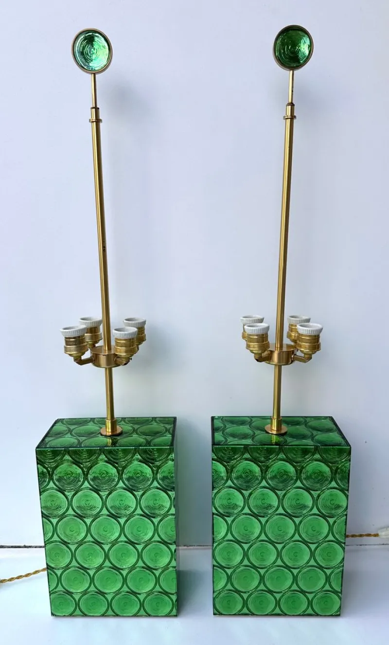 Pamono Italian Brass and Murano Glass Lamps by Roberto Giulio Rida, 2010s, Set of 2> Table Lamps