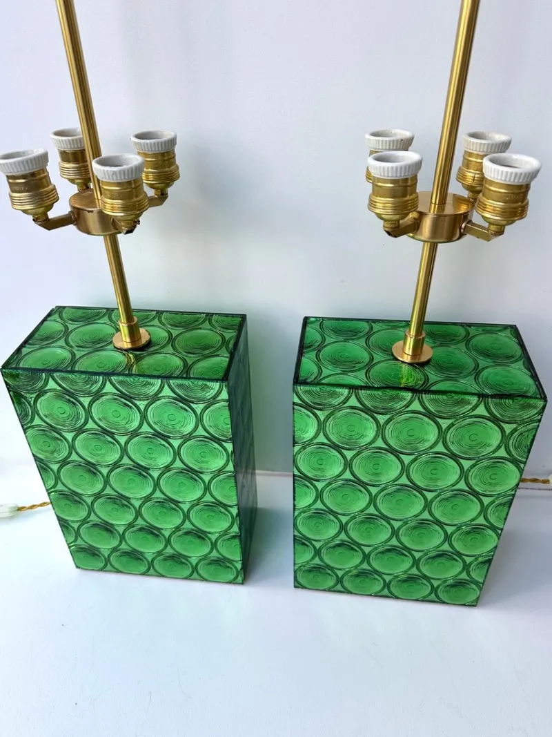 Pamono Italian Brass and Murano Glass Lamps by Roberto Giulio Rida, 2010s, Set of 2> Table Lamps