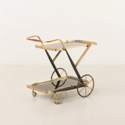 Pamono Italian Brass Bar Cart by Cesare Lacca, 1960s><noscript><img width=