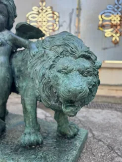 Sale Pamono Italian Bronze Lions and Cherubs Sculptures, 1890s, Set of 2