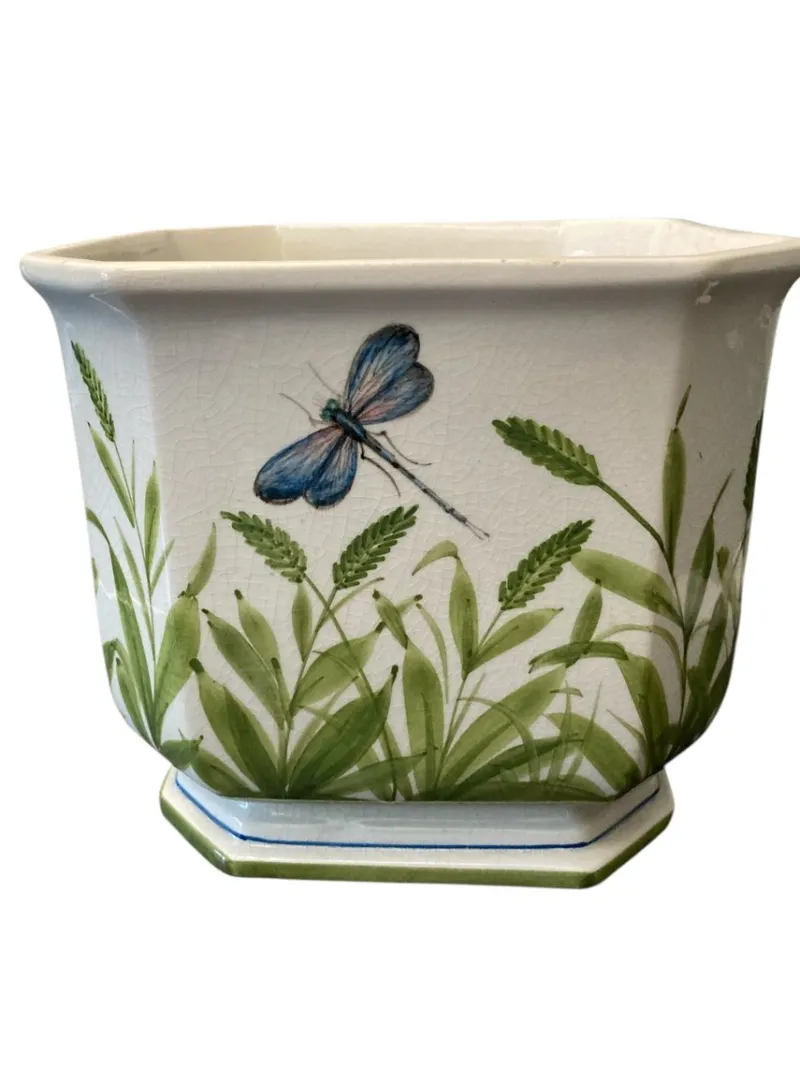 Pamono Italian Ceramic Cachepot Planter with Dragonfly Design> Planters And Jardiniere