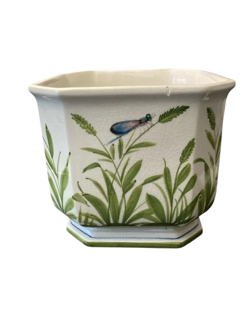 Pamono Italian Ceramic Cachepot Planter with Dragonfly Design> Planters And Jardiniere