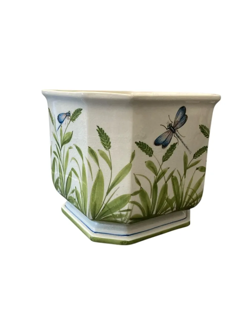 Pamono Italian Ceramic Cachepot Planter with Dragonfly Design> Planters And Jardiniere