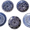 Pamono Italian Ceramic Plates with Cobalt Blue Decorations, Deruta, 1950s, Set of 5> Dinner Plates & Bowls