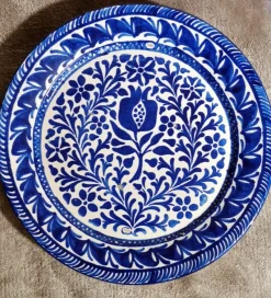 Pamono Italian Ceramic Plates with Cobalt Blue Decorations, Deruta, 1950s, Set of 5><noscript><img width=