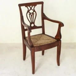 Best Pamono Italian Children's Chair in Wood with Rush Weave, 1900