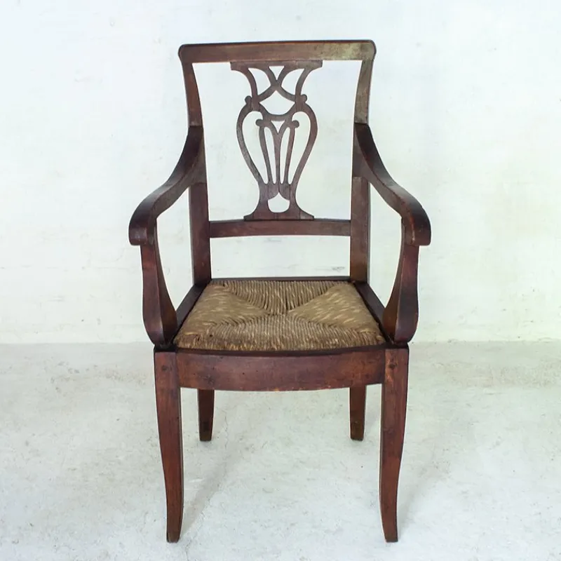 Best Pamono Italian Children's Chair in Wood with Rush Weave, 1900