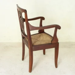 Best Pamono Italian Children's Chair in Wood with Rush Weave, 1900