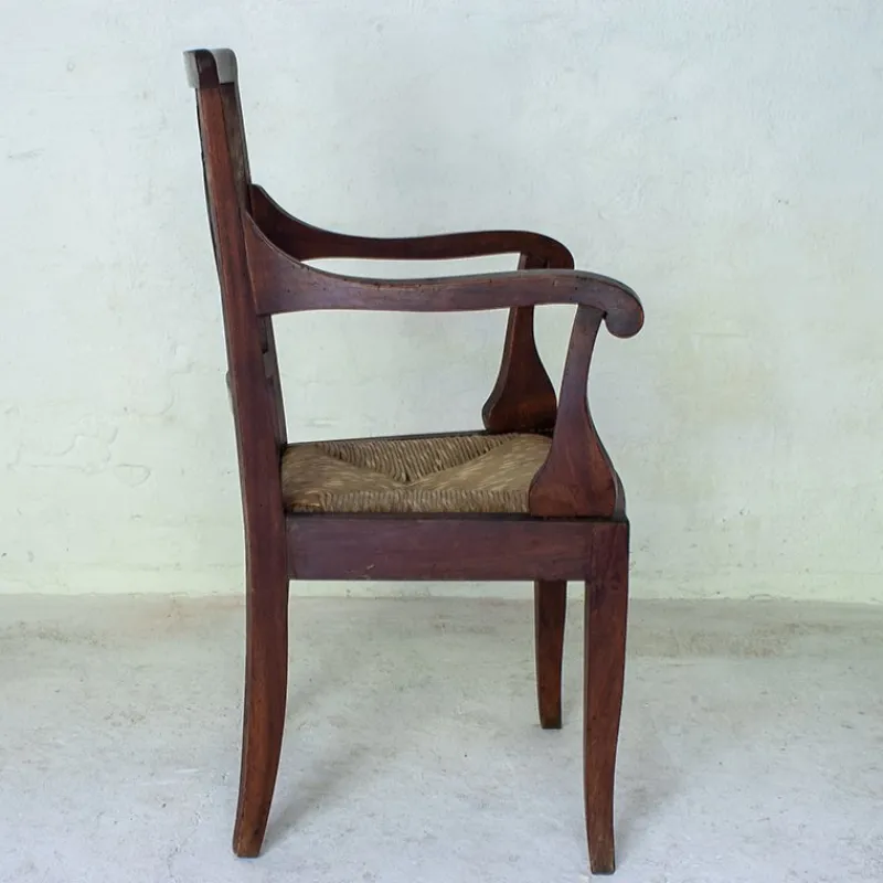 Best Pamono Italian Children's Chair in Wood with Rush Weave, 1900