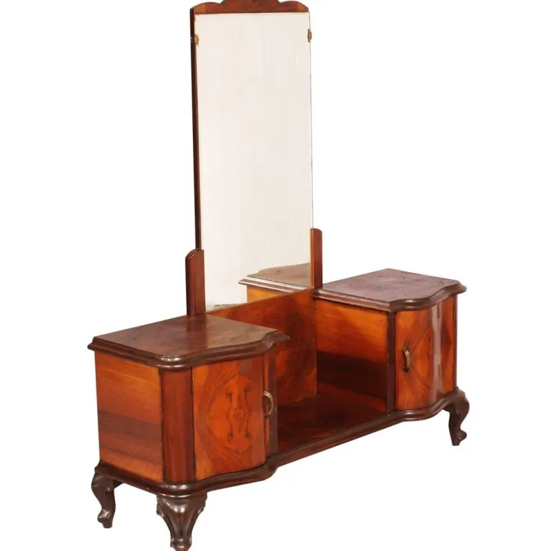 Pamono Italian Chippendale Style Walnut & Burl Walnut Veneer Dressing Table, 1940s> Dressing Tables