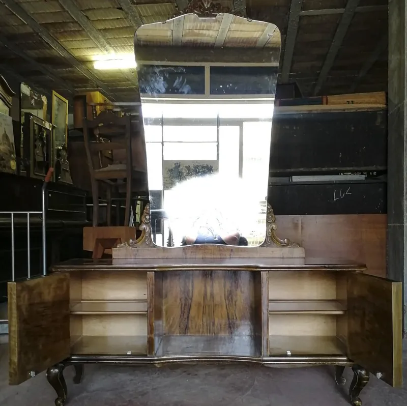 New Pamono Italian Chippendale Walnut Burl & Veneer Dressing Table, 1940s