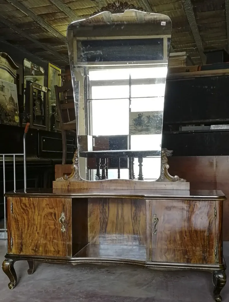 New Pamono Italian Chippendale Walnut Burl & Veneer Dressing Table, 1940s