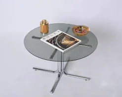 Pamono Italian Chrome and Smoked Glass Round Coffee Table in the style of Giotto Stoppino, 1970s><noscript><img width=