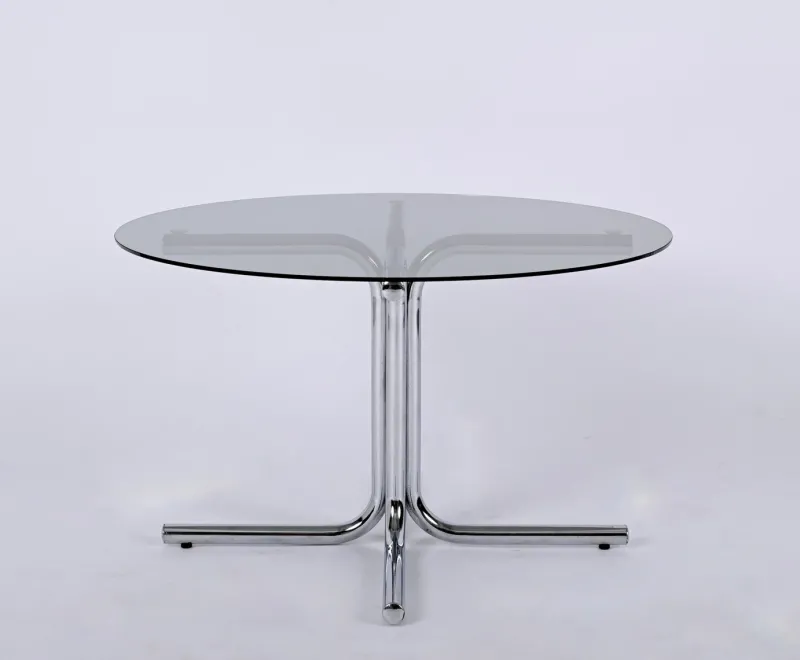 Pamono Italian Chrome and Smoked Glass Round Coffee Table in the style of Giotto Stoppino, 1970s> Coffee & Side Tables