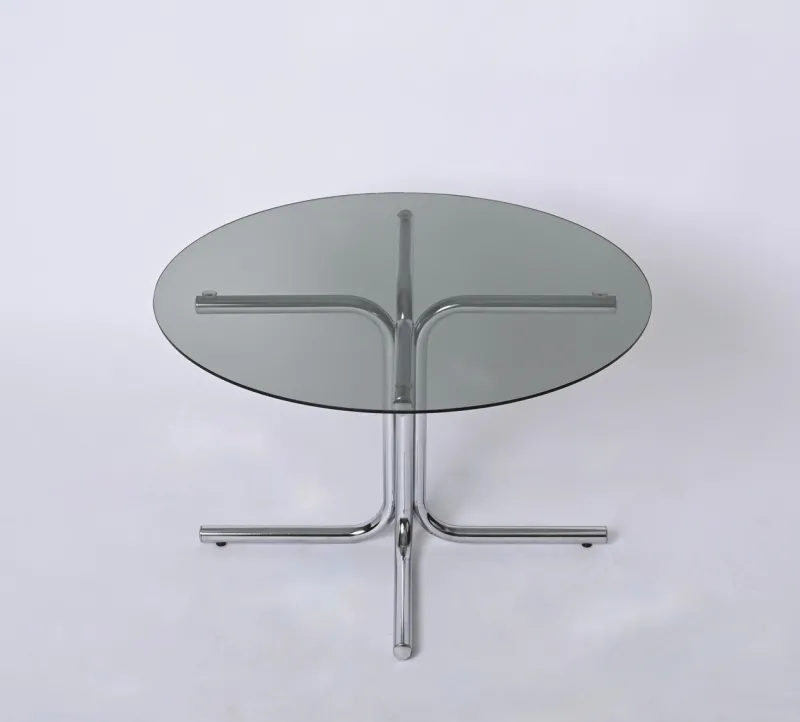 Pamono Italian Chrome and Smoked Glass Round Coffee Table in the style of Giotto Stoppino, 1970s> Coffee & Side Tables