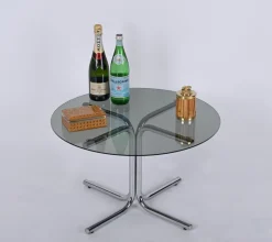 Pamono Italian Chrome and Smoked Glass Round Coffee Table in the style of Giotto Stoppino, 1970s><noscript><img width=