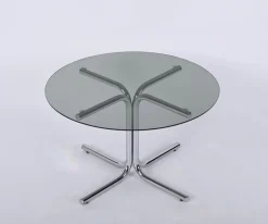 Pamono Italian Chrome and Smoked Glass Round Coffee Table in the style of Giotto Stoppino, 1970s><noscript><img width=