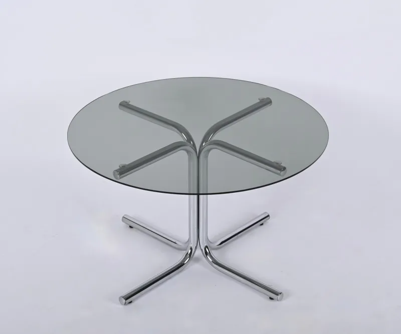 Pamono Italian Chrome and Smoked Glass Round Coffee Table in the style of Giotto Stoppino, 1970s> Coffee & Side Tables