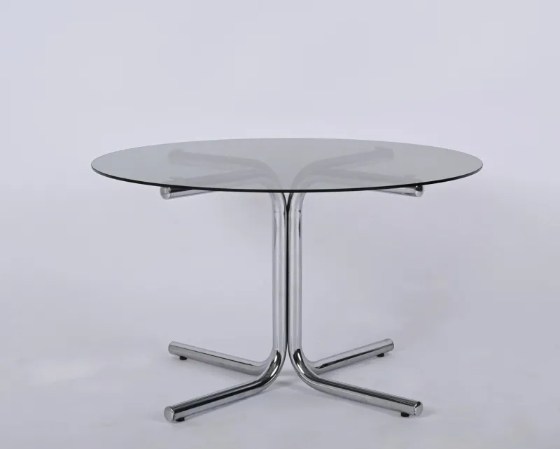 Pamono Italian Chrome and Smoked Glass Round Coffee Table in the style of Giotto Stoppino, 1970s> Coffee & Side Tables