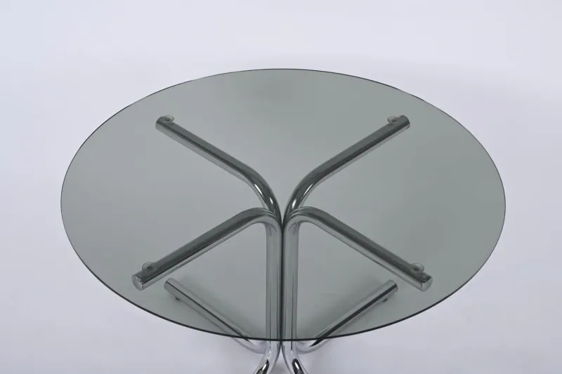 Pamono Italian Chrome and Smoked Glass Round Coffee Table in the style of Giotto Stoppino, 1970s> Coffee & Side Tables