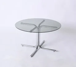 Pamono Italian Chrome and Smoked Glass Round Coffee Table in the style of Giotto Stoppino, 1970s><noscript><img width=