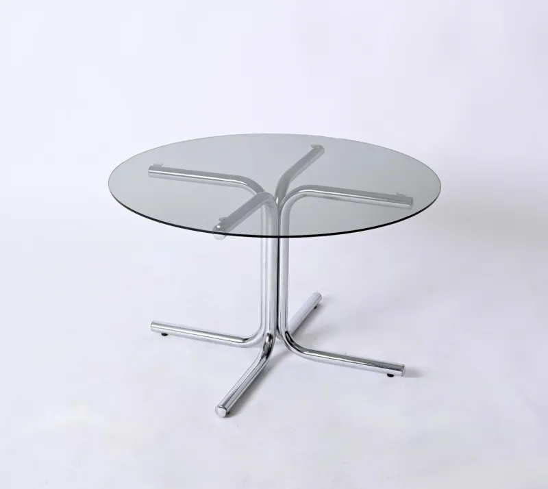 Pamono Italian Chrome and Smoked Glass Round Coffee Table in the style of Giotto Stoppino, 1970s> Coffee & Side Tables