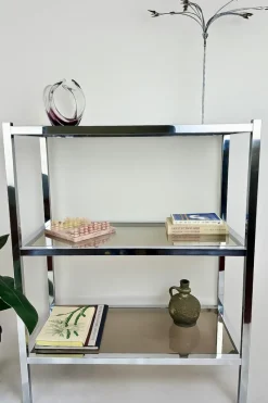 Pamono Italian Chrome and Smoked Glass Bookshelf, 1970s> Shelves & Wall Units