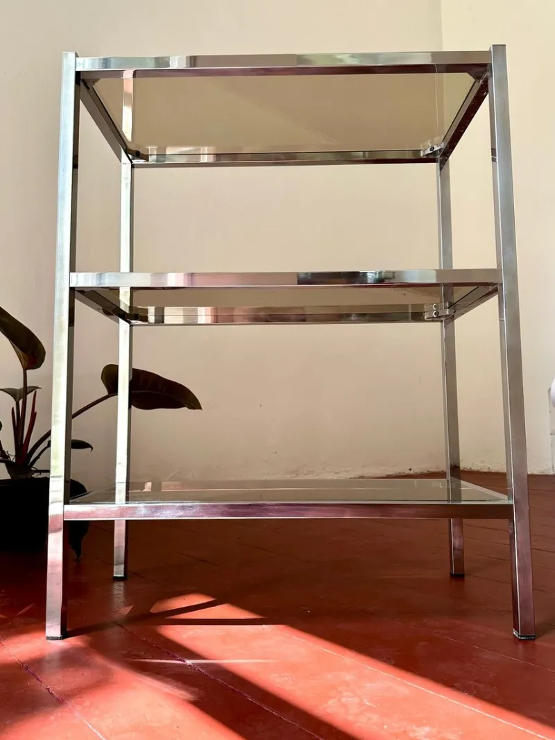 Pamono Italian Chrome and Smoked Glass Bookshelf, 1970s> Shelves & Wall Units