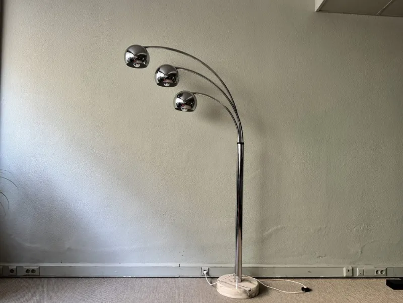 Pamono Italian Chromed Steel Floor Lamp with Three Arms attributed to Goffredo Reggiani, 1970s> Floor Lamps
