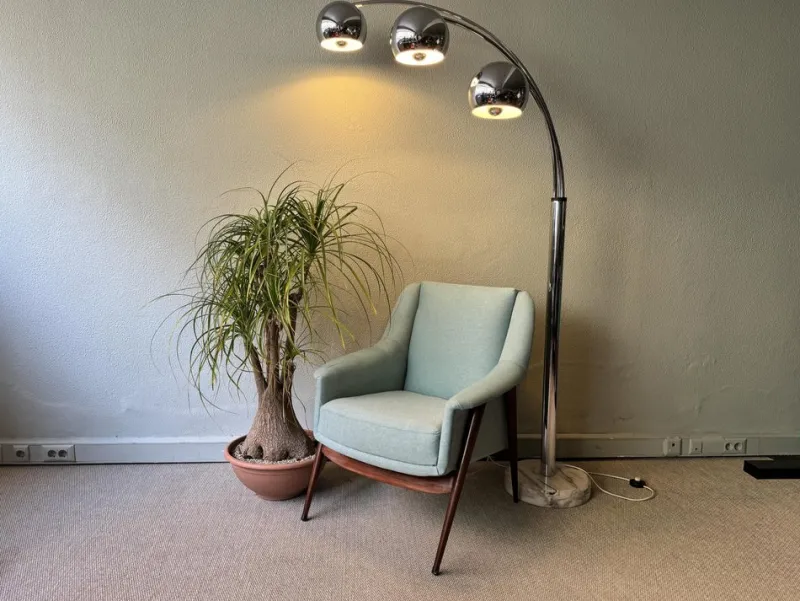 Pamono Italian Chromed Steel Floor Lamp with Three Arms attributed to Goffredo Reggiani, 1970s> Floor Lamps