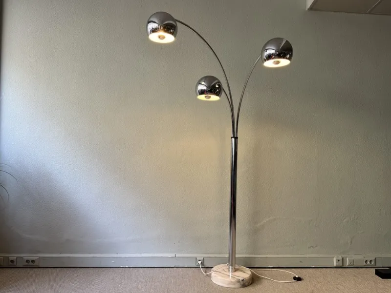 Pamono Italian Chromed Steel Floor Lamp with Three Arms attributed to Goffredo Reggiani, 1970s> Floor Lamps