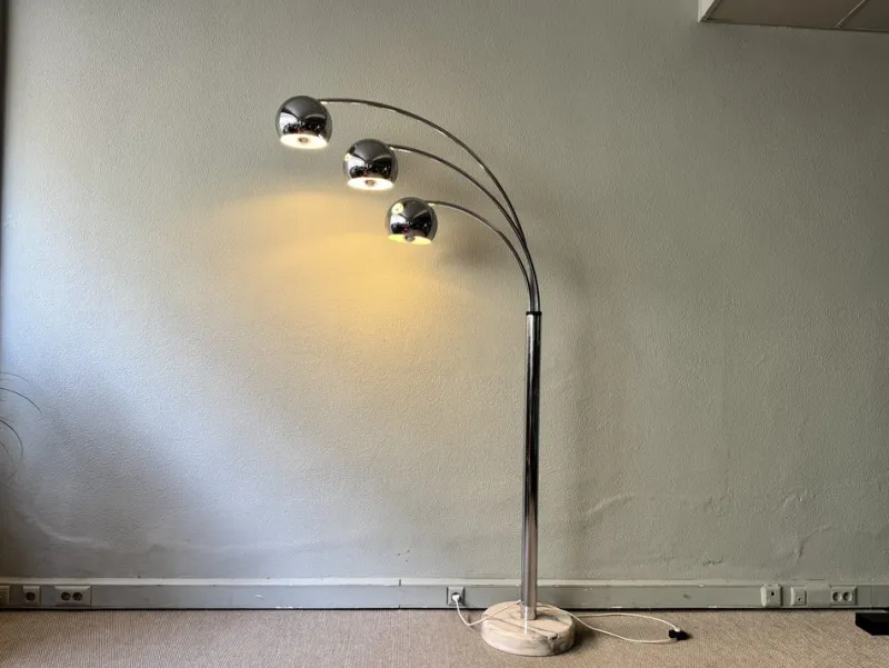 Pamono Italian Chromed Steel Floor Lamp with Three Arms attributed to Goffredo Reggiani, 1970s> Floor Lamps