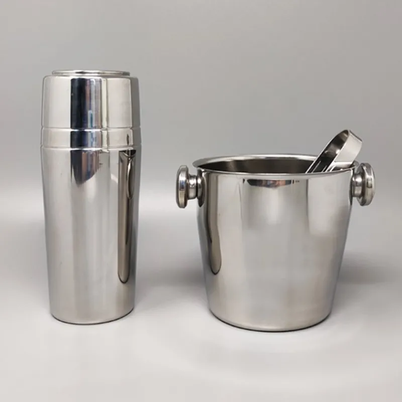Pamono Italian Cocktail Shaker with Ice Bucket from Mepra, 1970s, Set of 3> Ice Buckets & Wine Coolers