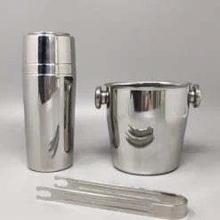 Pamono Italian Cocktail Shaker with Ice Bucket from Mepra, 1970s, Set of 3><noscript><img width=