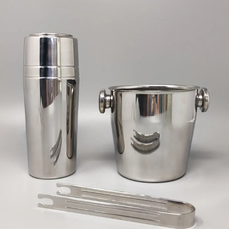 Pamono Italian Cocktail Shaker with Ice Bucket from Mepra, 1970s, Set of 3> Ice Buckets & Wine Coolers