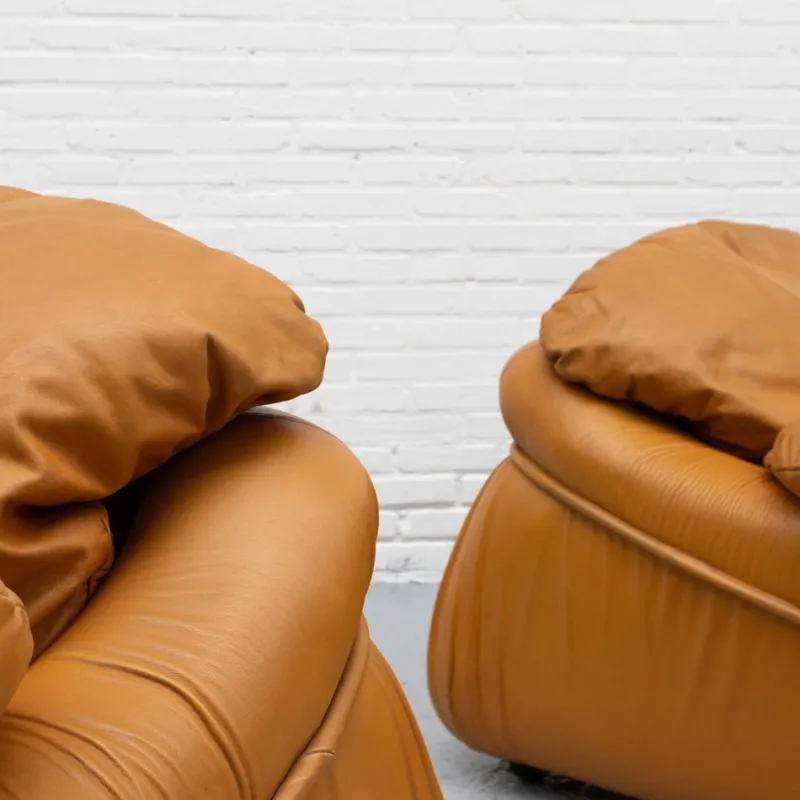 New Pamono Italian Cognac Leather Lounge Chair, 1970s