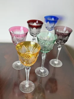 Pamono Italian Colored Crystal Glasses, 1950s, Set of 6