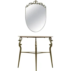 Pamono Italian Console Table in Brass and Marble with Mirror, 1950s> Console Tables