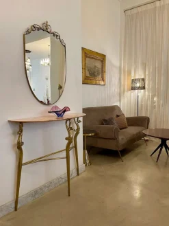 Pamono Italian Console Table in Brass and Marble with Mirror, 1950s><noscript><img width=