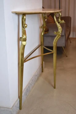 Pamono Italian Console Table in Brass and Marble with Mirror, 1950s><noscript><img width=