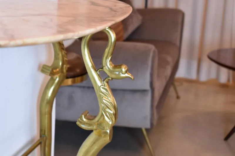 Pamono Italian Console Table in Brass and Marble with Mirror, 1950s> Console Tables