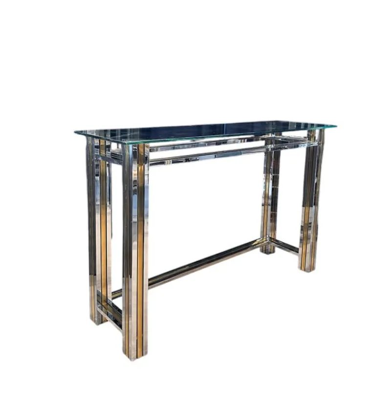 Hot Pamono Italian Console Table in Brass and Chrome, 1970s