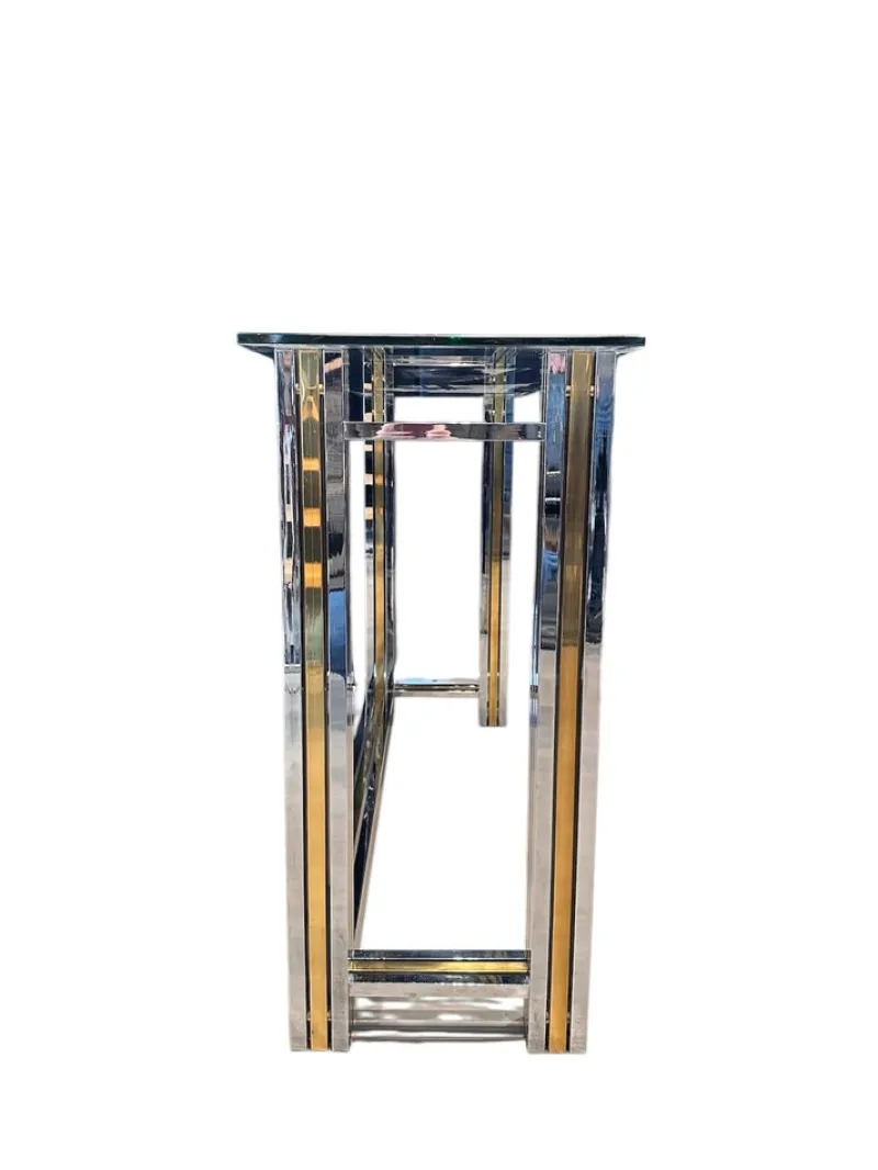Hot Pamono Italian Console Table in Brass and Chrome, 1970s