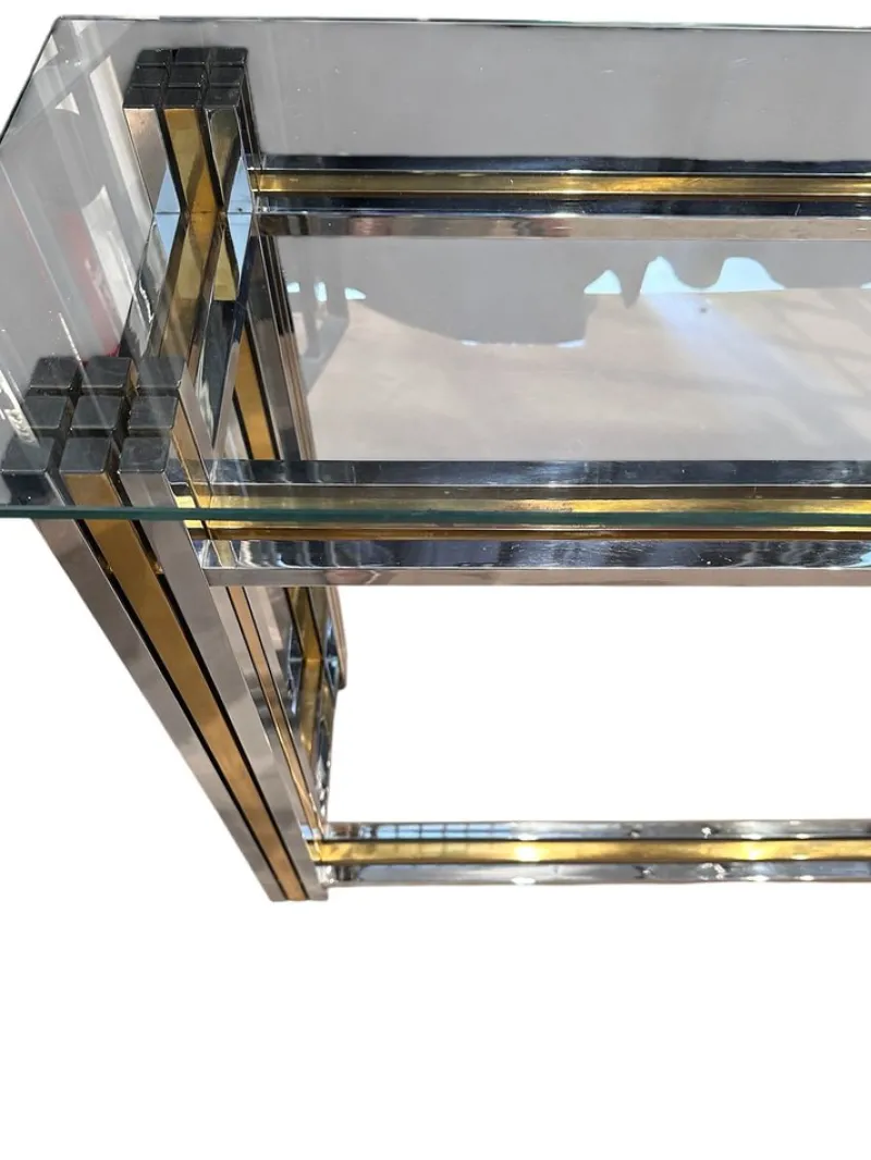 Hot Pamono Italian Console Table in Brass and Chrome, 1970s