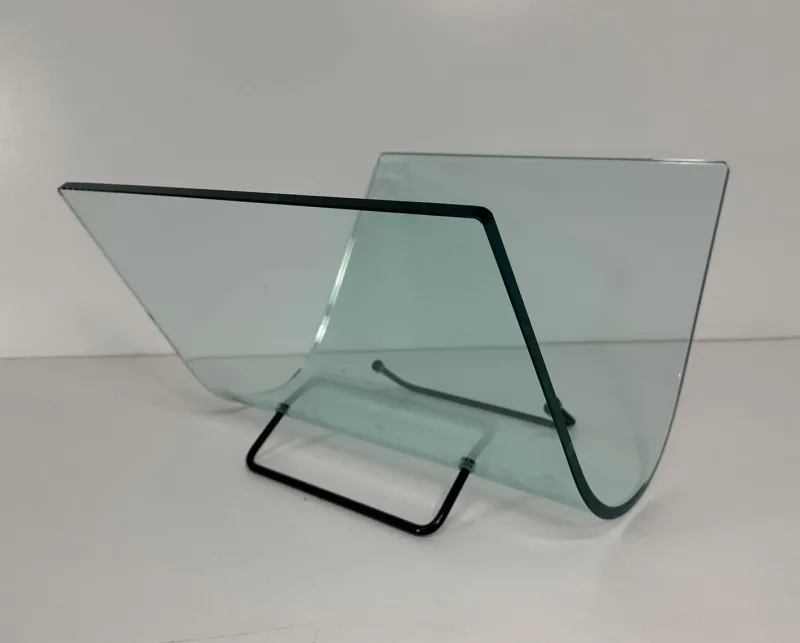 Pamono Italian Curved Glass and Metal Magazine Holder, 1980s> Magazine Racks