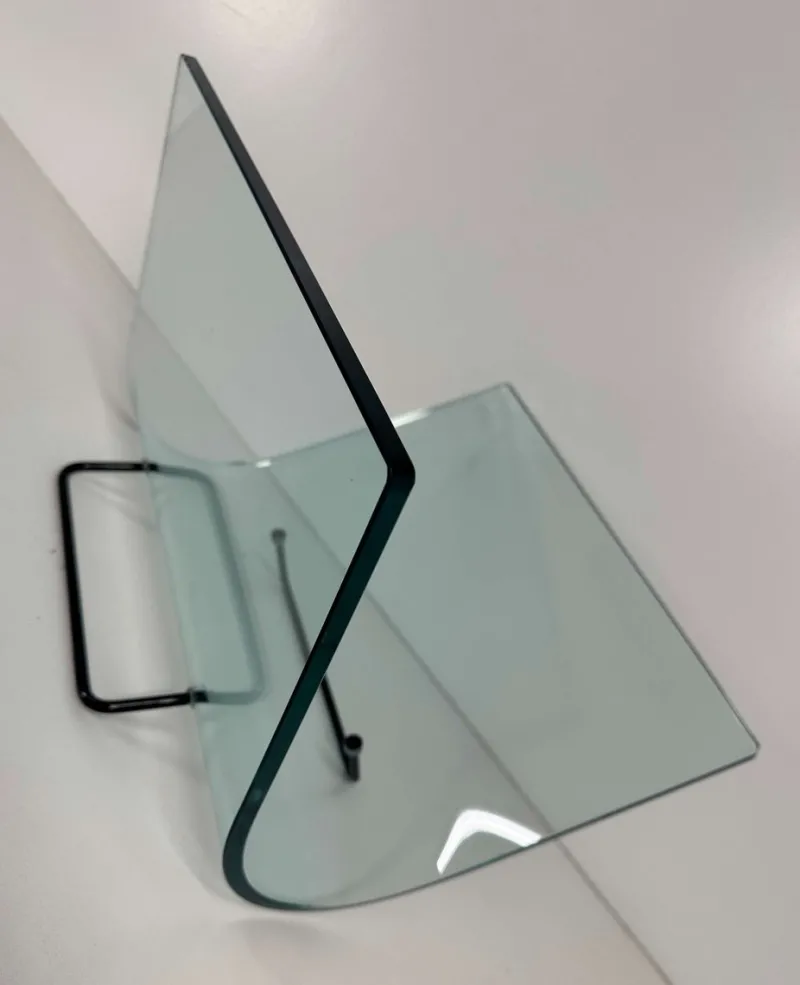 Pamono Italian Curved Glass and Metal Magazine Holder, 1980s> Magazine Racks